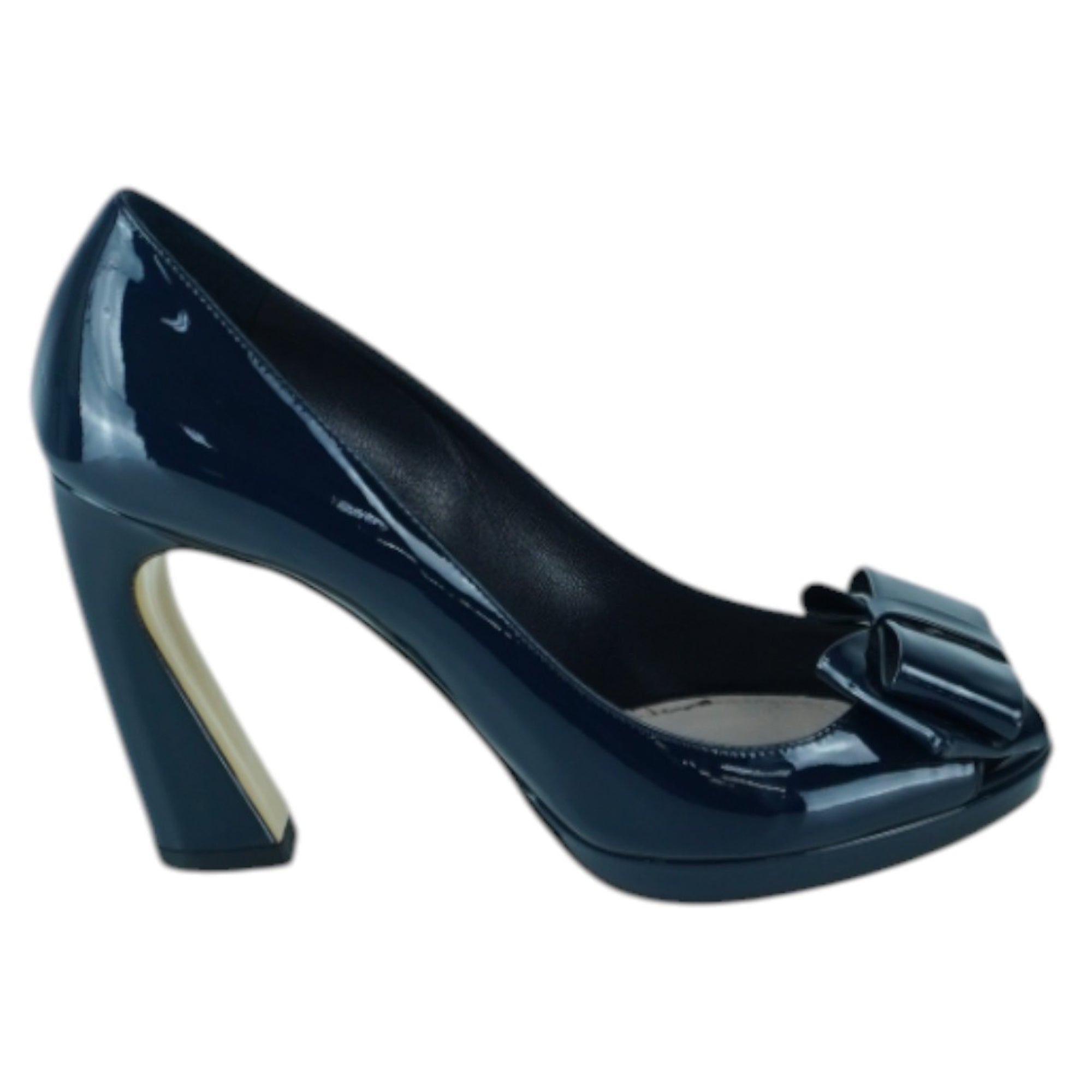 MIU MIU Navy Blue Patent Leather Peep Toe Pumps