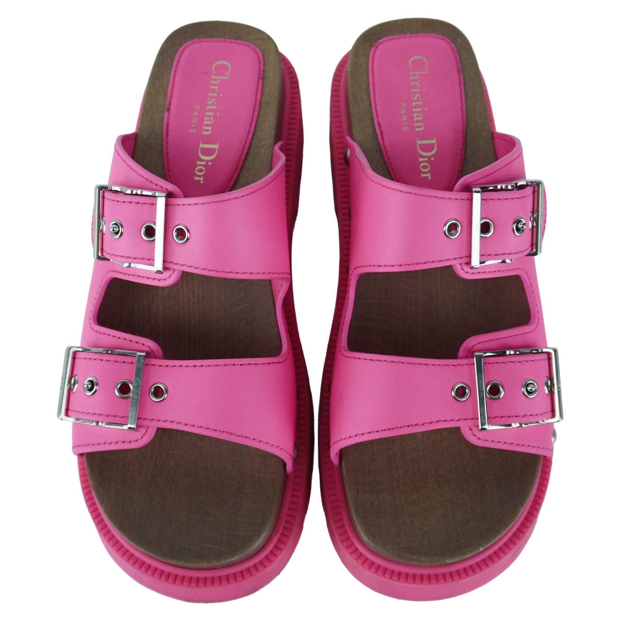 Christian Dior Pink Wooden Diorquake Sandals with Rubber Platforms