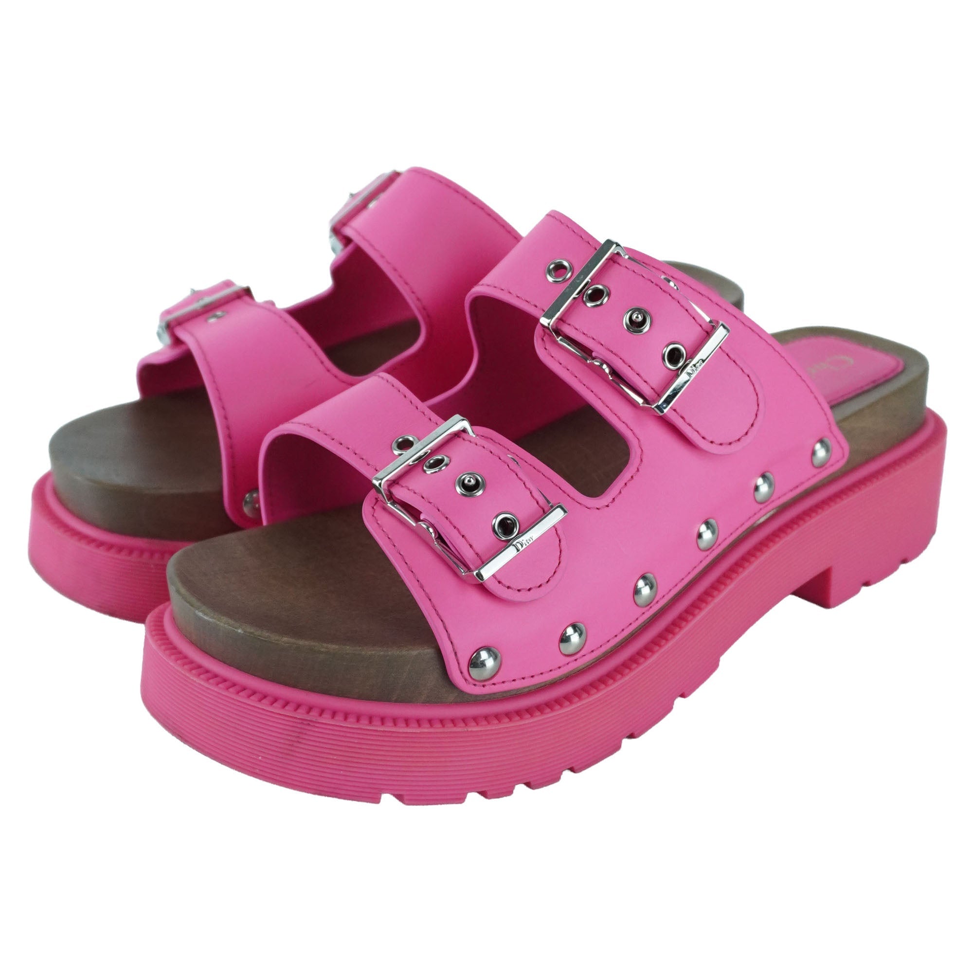 Christian Dior Pink Wooden Diorquake Sandals with Rubber Platforms