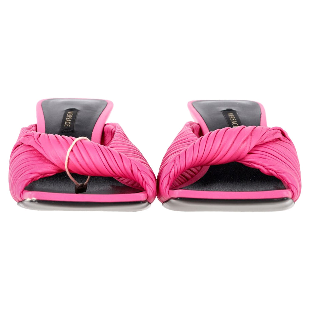 Versace Textured Twist Strap Sandals In Pink Leather