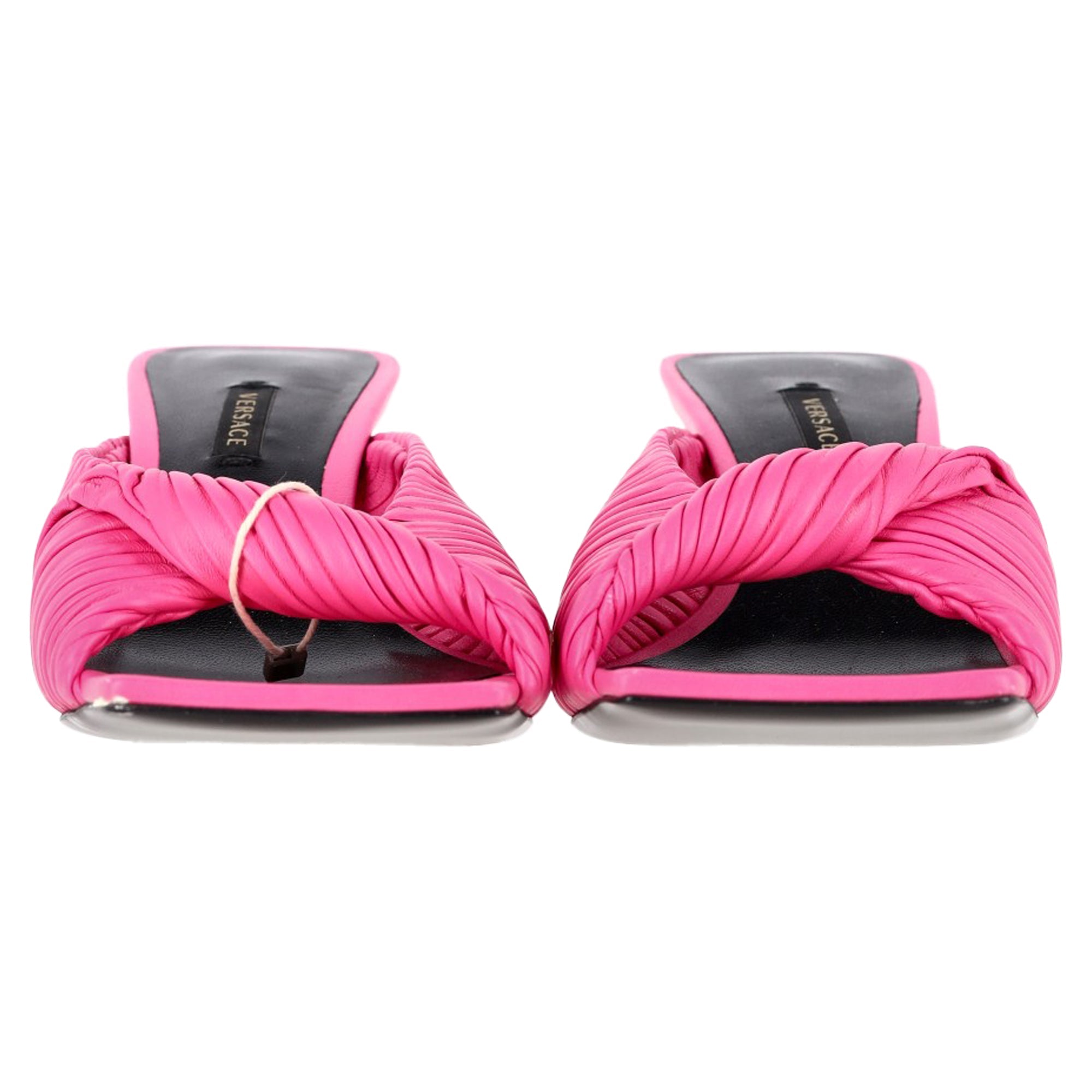 Versace Textured Twist Strap Sandals In Pink Leather