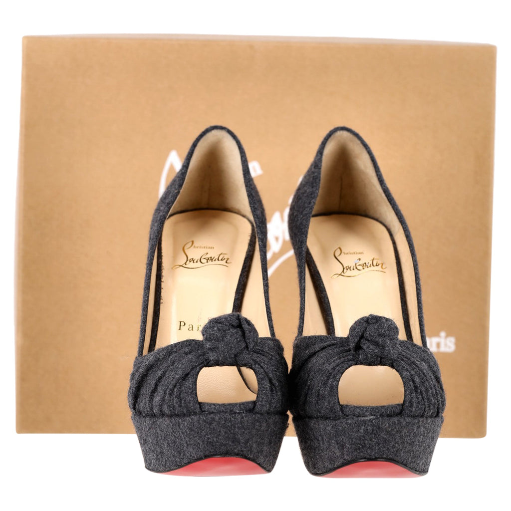Women's Christian Louboutin Jenny Platform Knot Peep Toe Pumps in Grey Wool