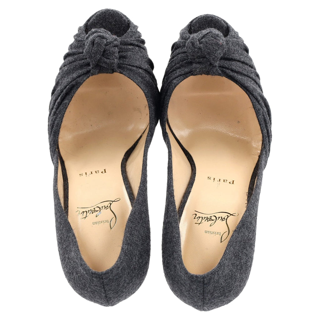Women's Christian Louboutin Jenny Platform Knot Peep Toe Pumps in Grey Wool