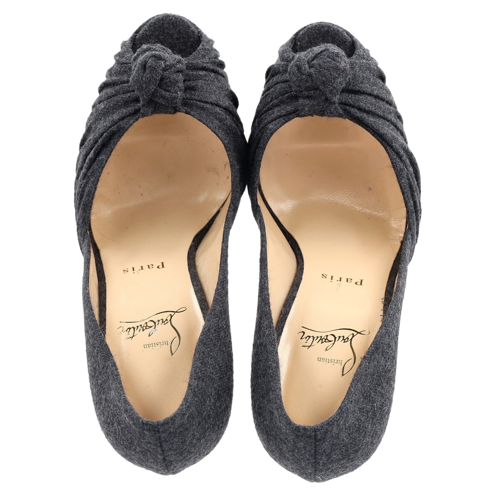 Women's Christian Louboutin Jenny Platform Knot Peep Toe Pumps in Grey Wool