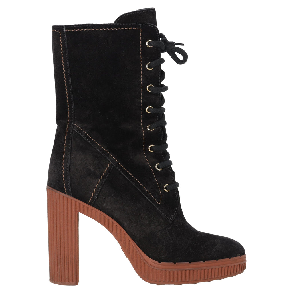 Women's Tod's Platform Ankle Boots in Black Suede