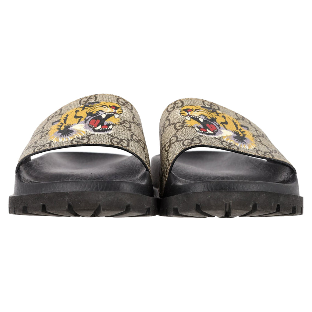 Gucci GG Supreme Tiger Print Sandals in Beige Canvas