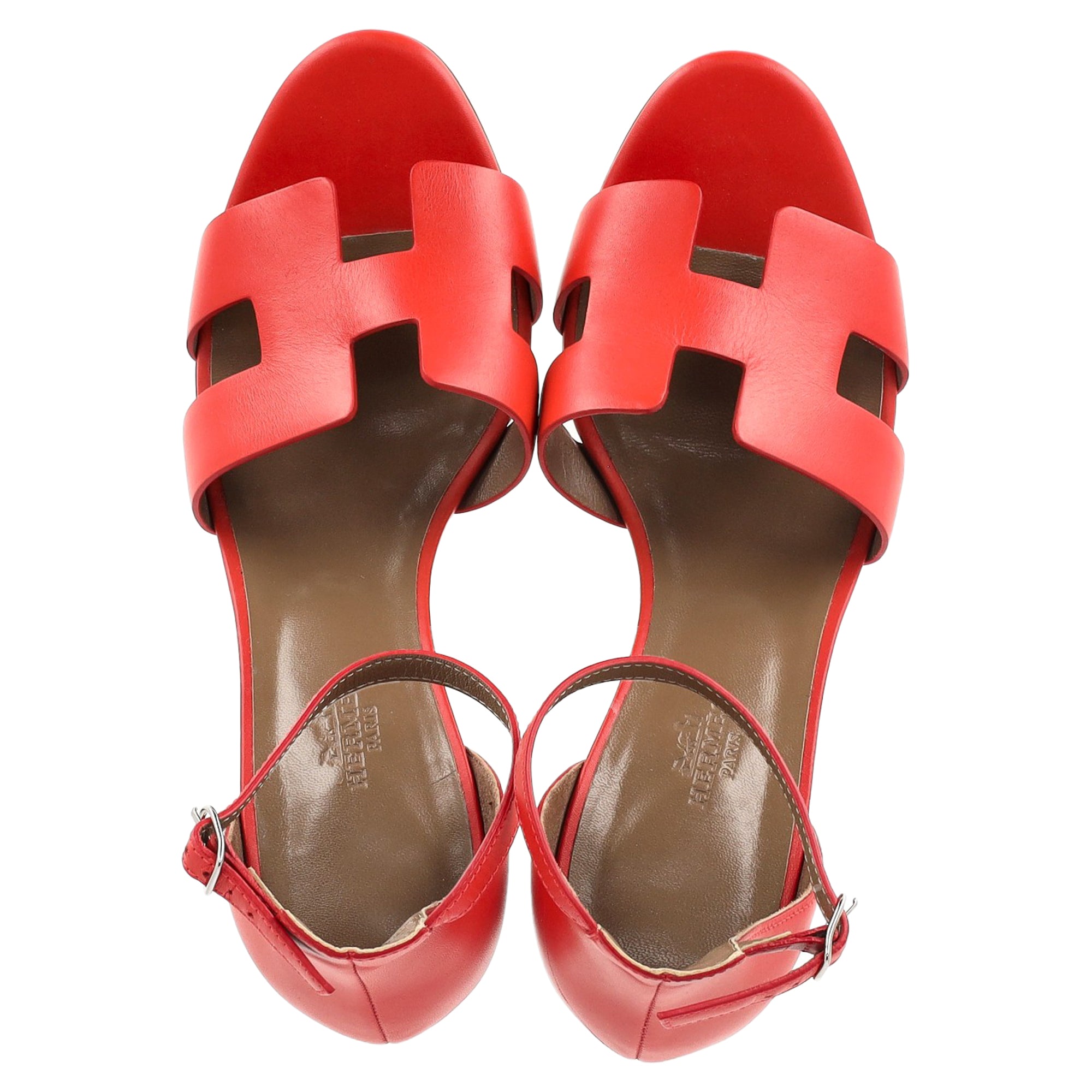Hermès Legend Wedge Sandals in Red Leather