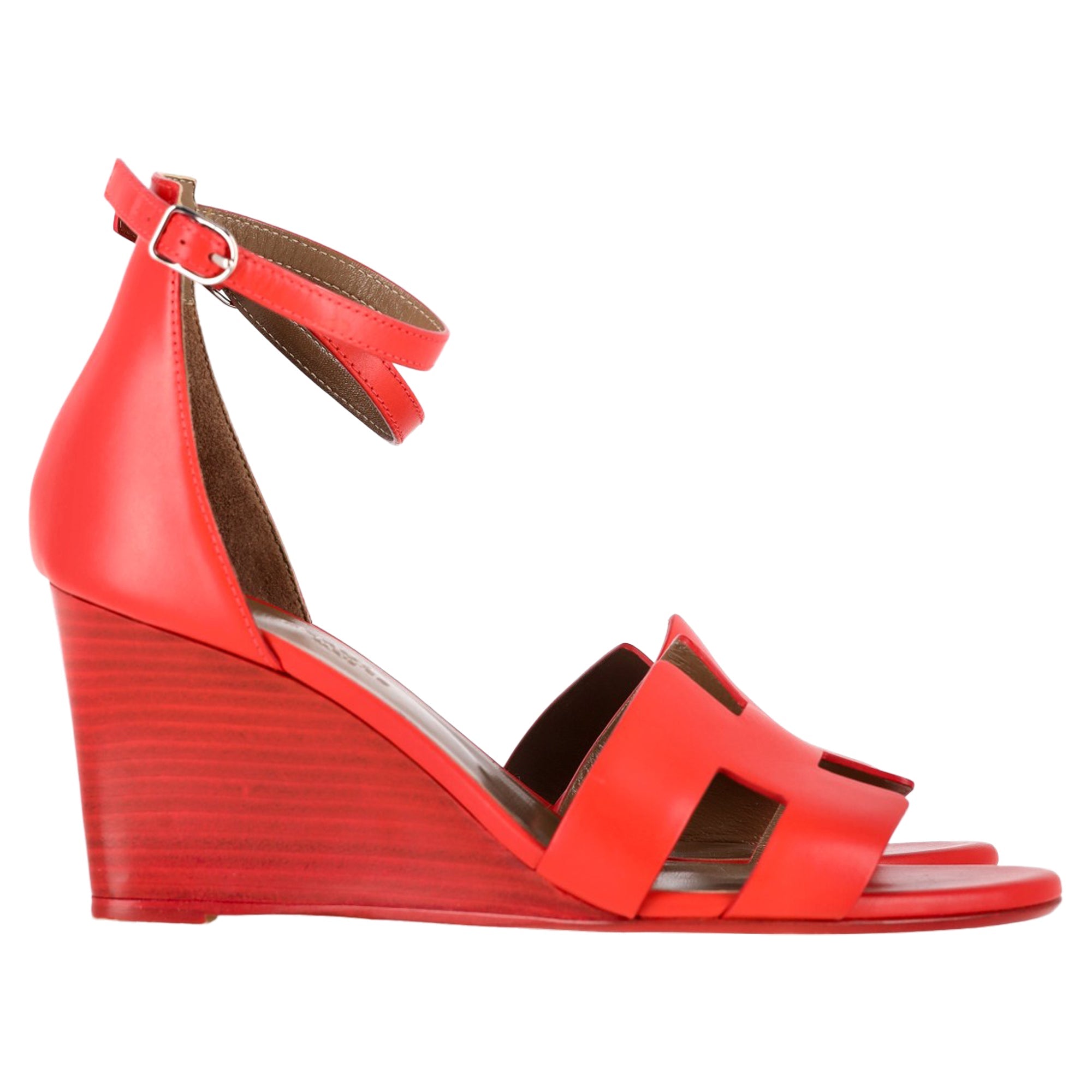 Hermès Legend Wedge Sandals in Red Leather