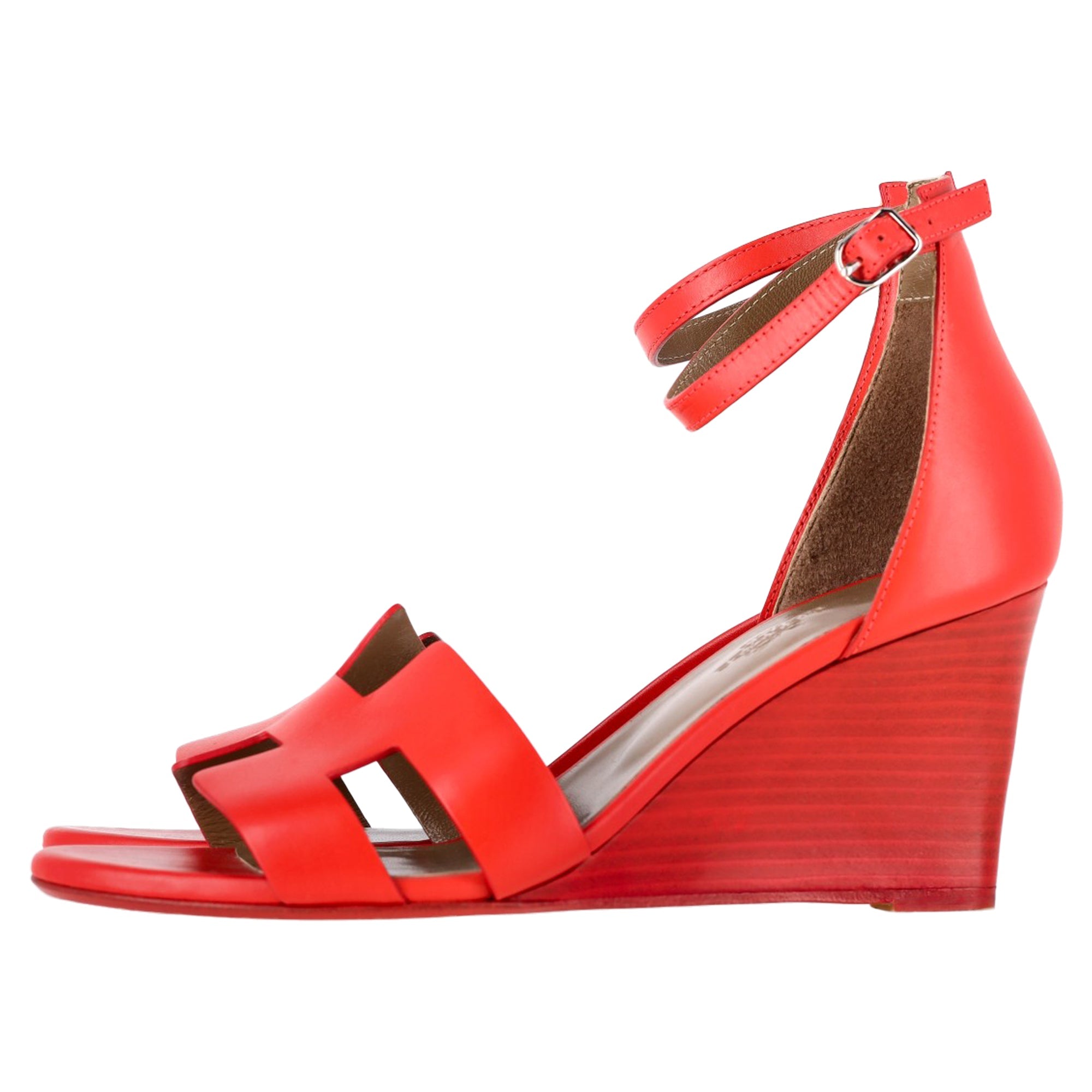 Hermès Legend Wedge Sandals in Red Leather