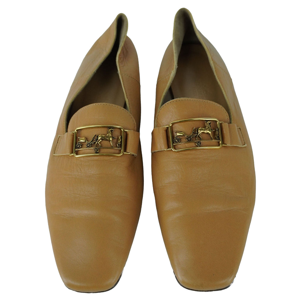 HERMES Time Loafers in Brown Supple Goatskin