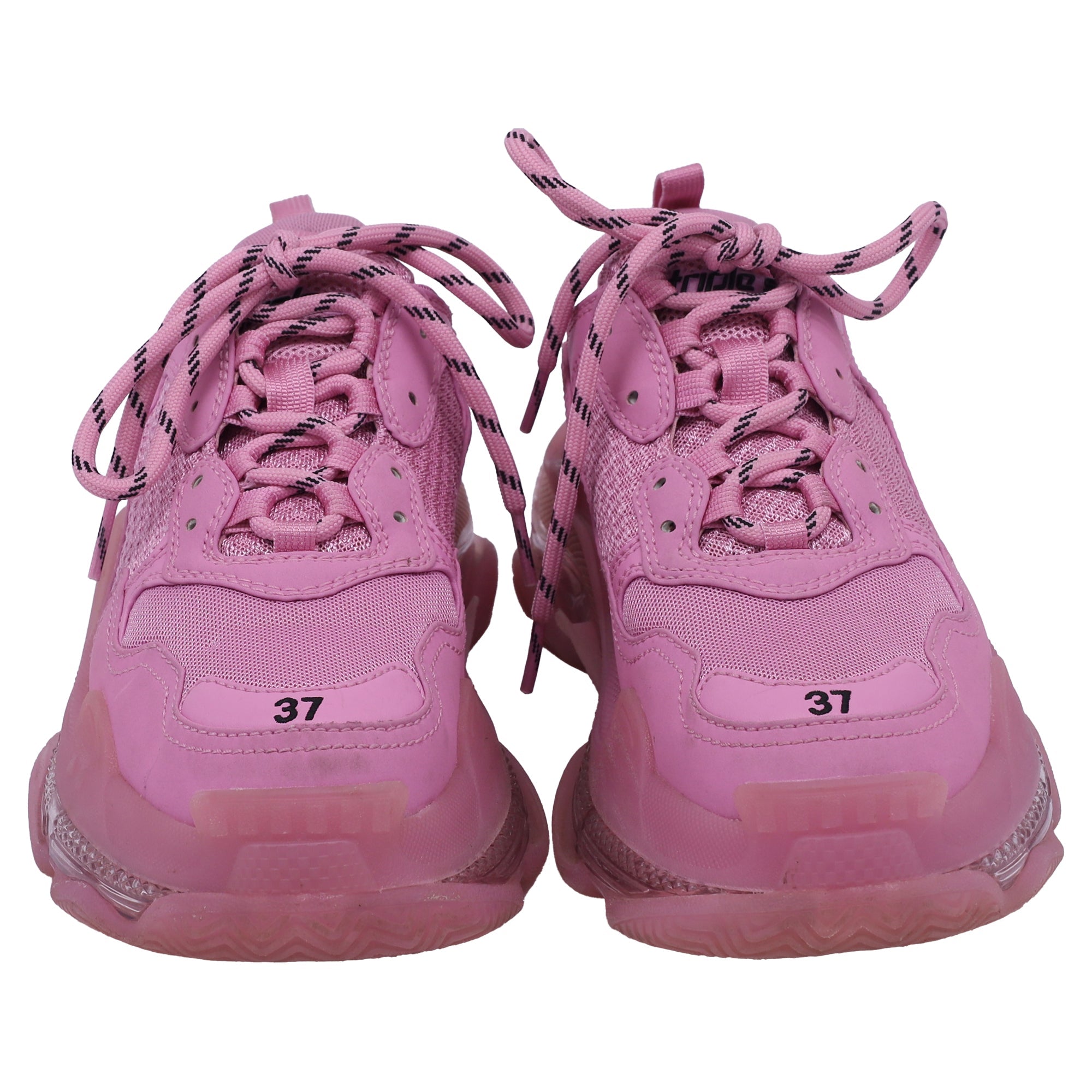 Women's Balenciaga Triple S Clear Sole Sneakers in Pink Polyester