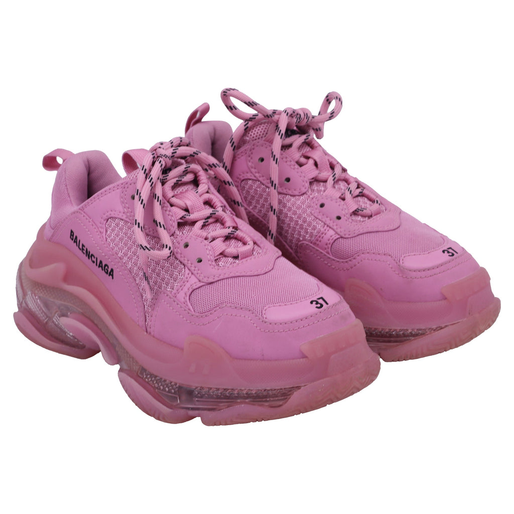 Women's Balenciaga Triple S Clear Sole Sneakers in Pink Polyester