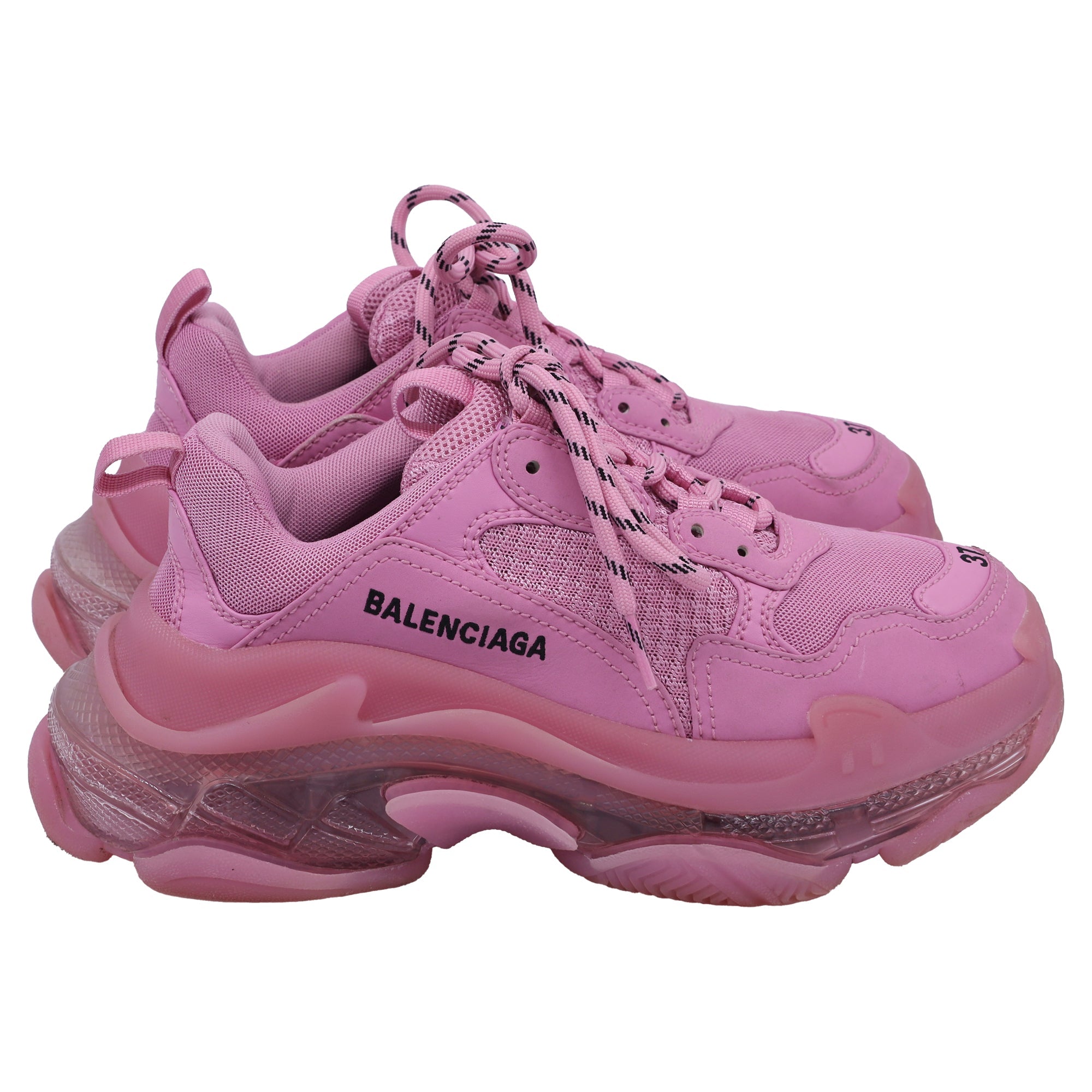 Women's Balenciaga Triple S Clear Sole Sneakers in Pink Polyester