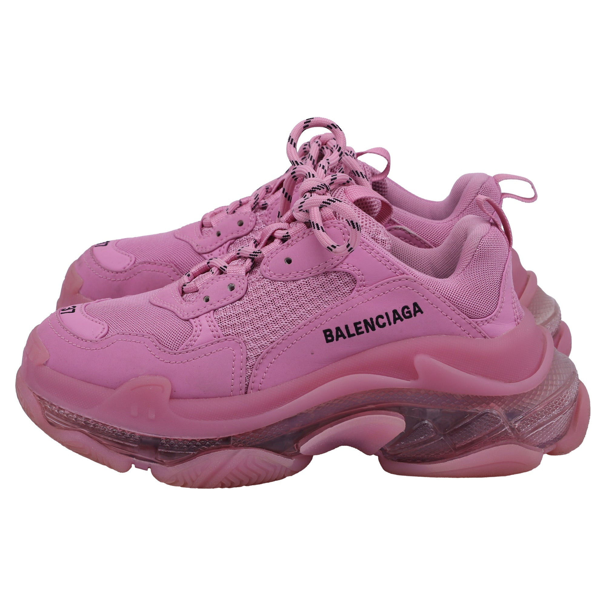 Women's Balenciaga Triple S Clear Sole Sneakers in Pink Polyester