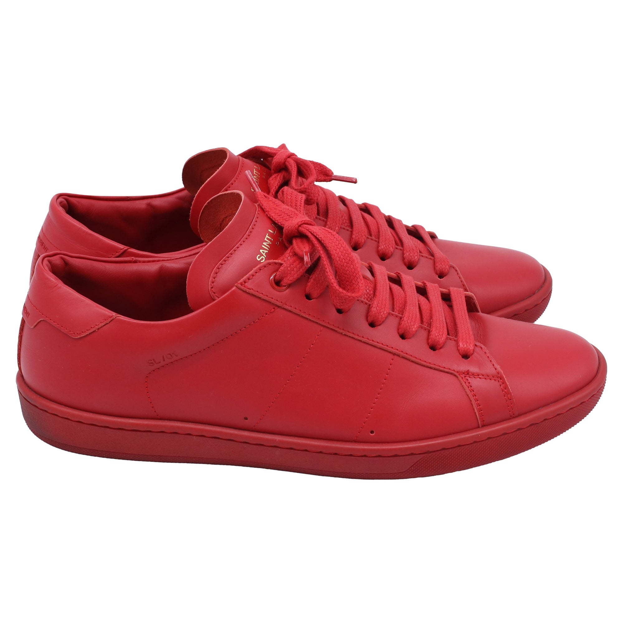 Saint Laurent SL/01 Low-Top Sneakers in Red Calf Leather