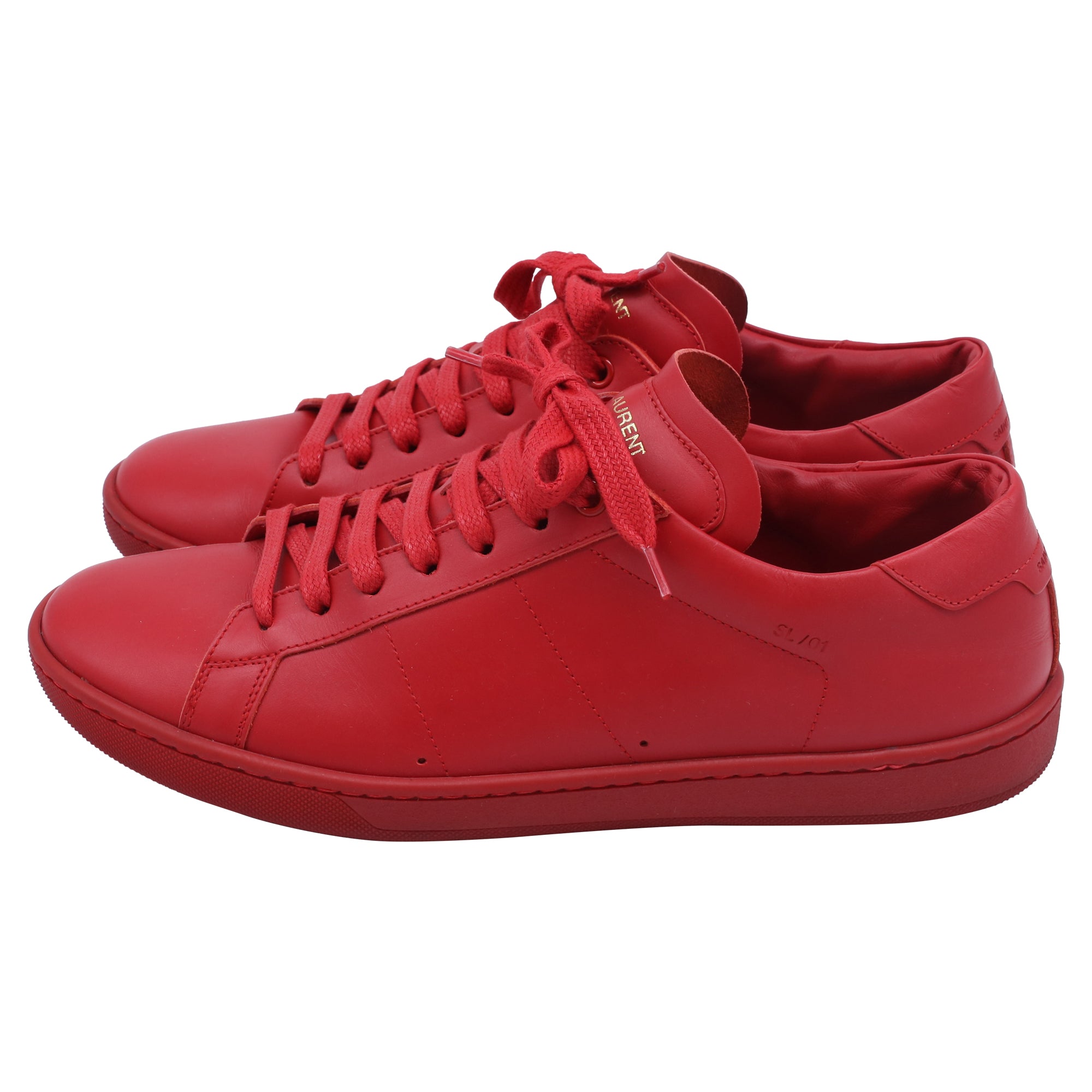 Saint Laurent SL/01 Low-Top Sneakers in Red Calf Leather
