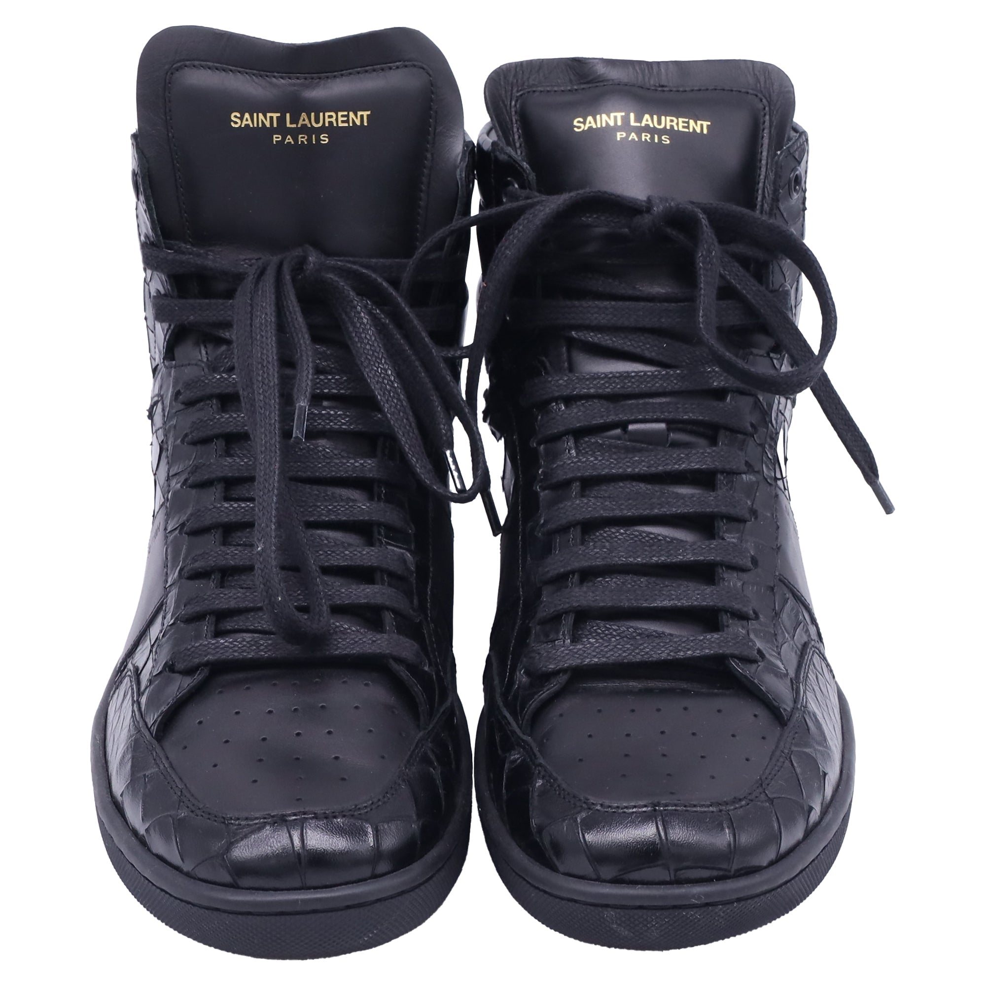 Saint Laurent SL/10H Croc-Embossed High-Top Sneakers in Black Leather