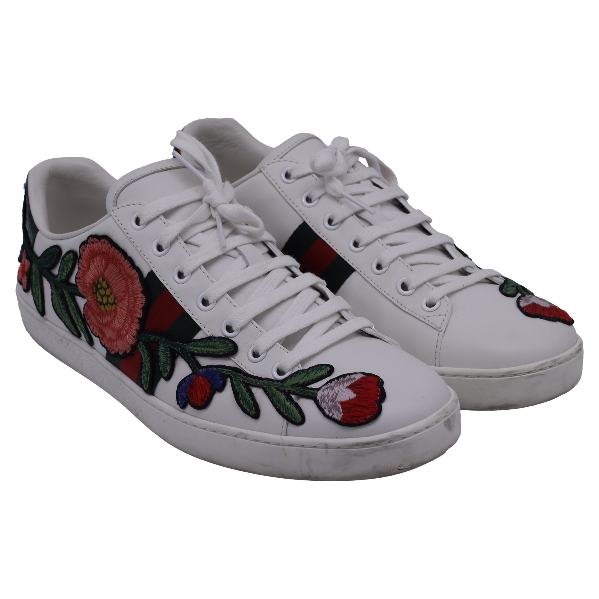Gucci Ace Floral-Embroidered Sneakers in Multicolor Leather