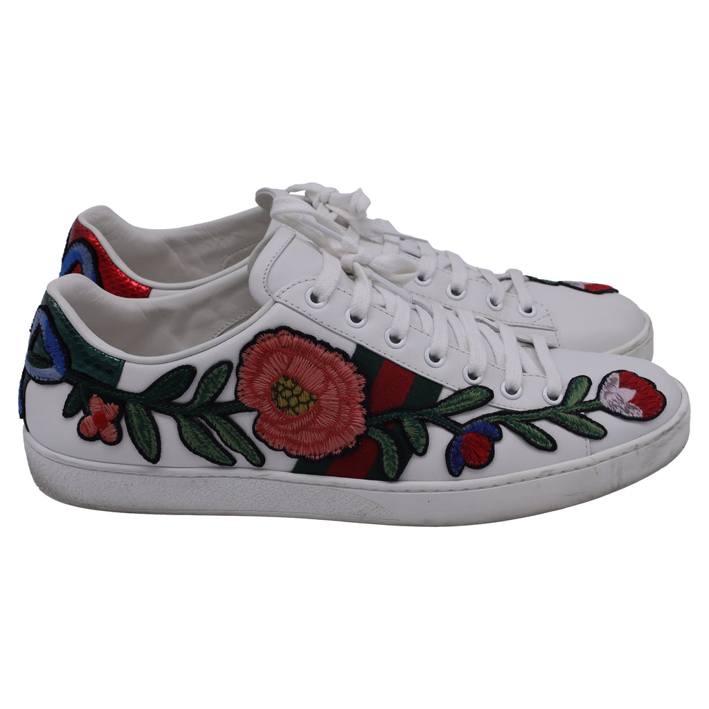 Gucci Ace Floral-Embroidered Sneakers in Multicolor Leather