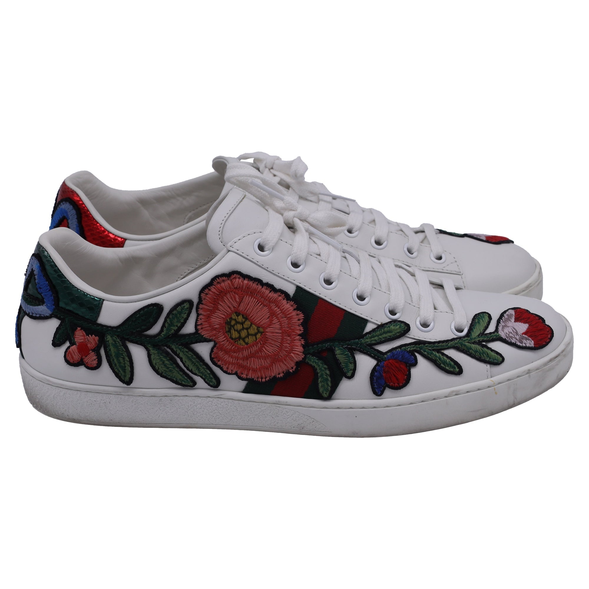 Gucci Ace Floral-Embroidered Sneakers in Multicolor Leather