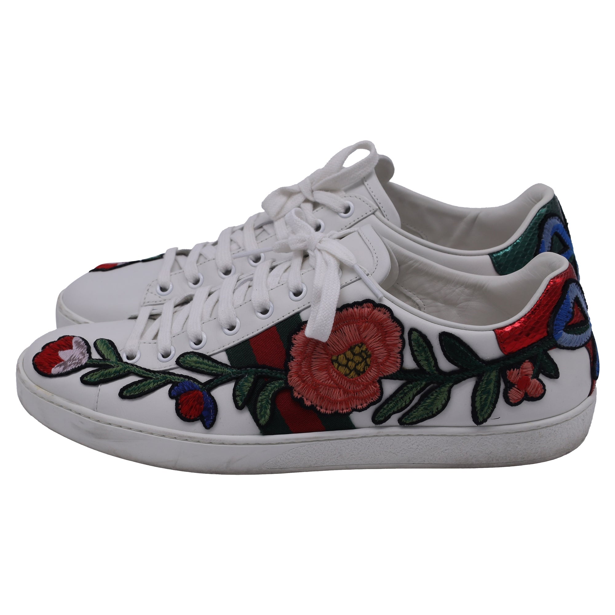 Gucci Ace Floral-Embroidered Sneakers in Multicolor Leather