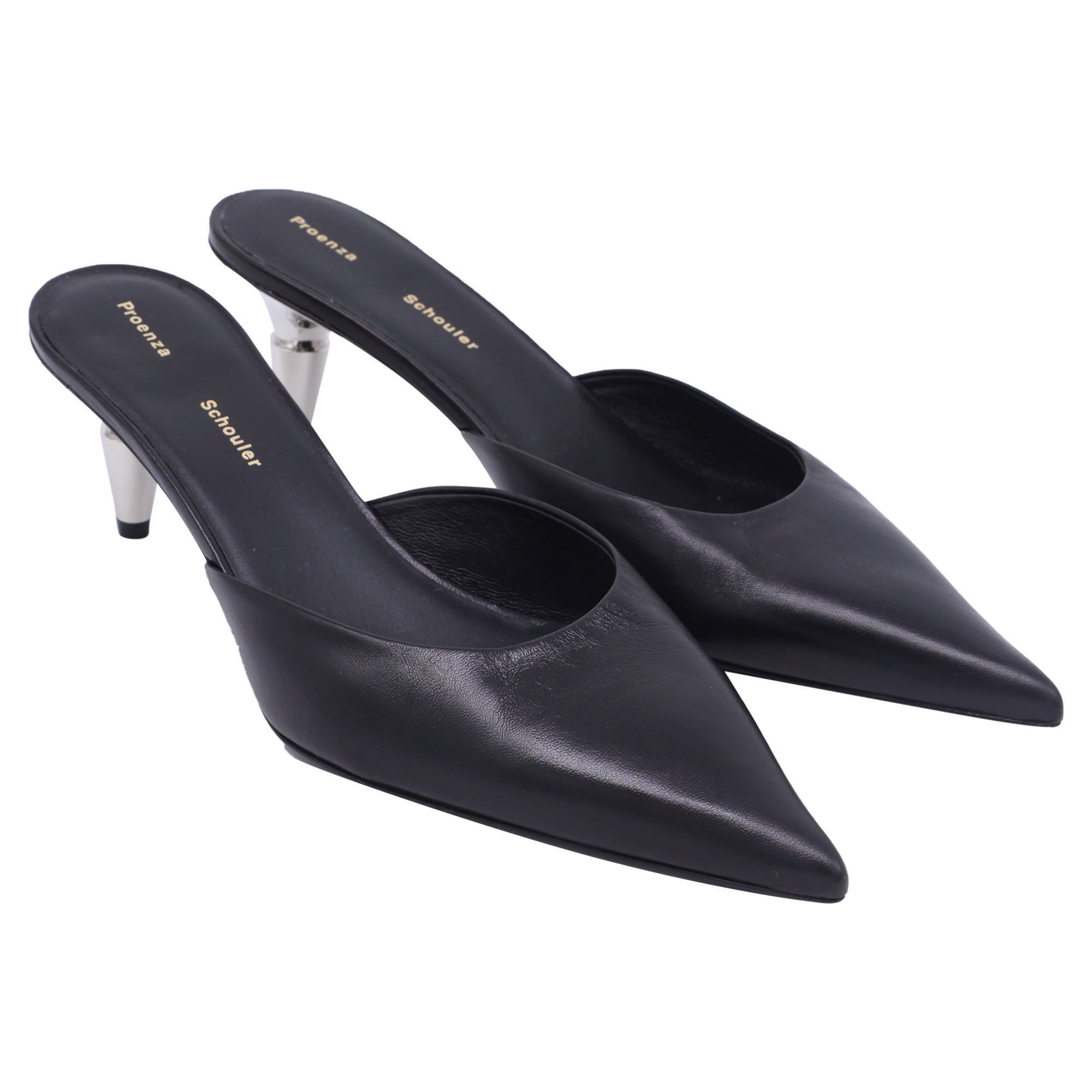 Proenza Schouler Spike Pointed-Toe Mules in Black Cow Leather