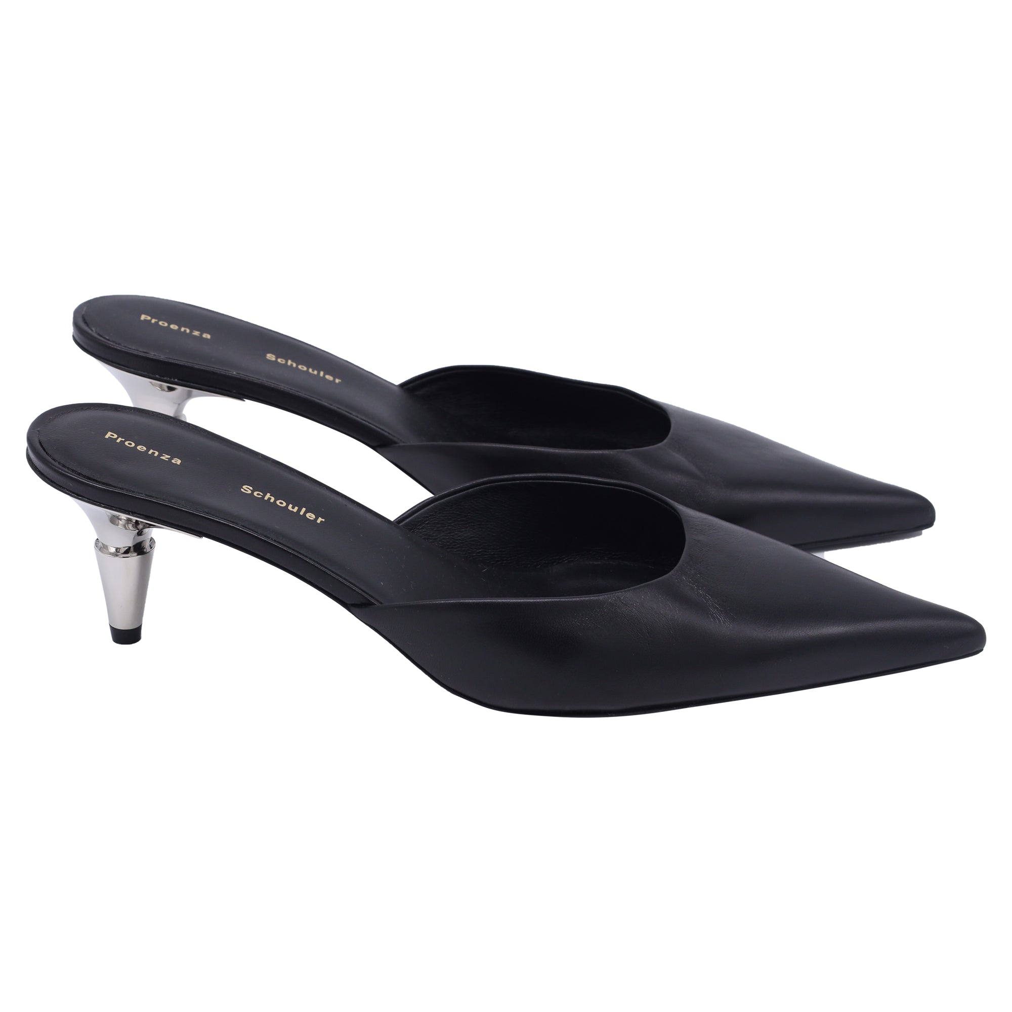 Proenza Schouler Spike Pointed-Toe Mules in Black Cow Leather