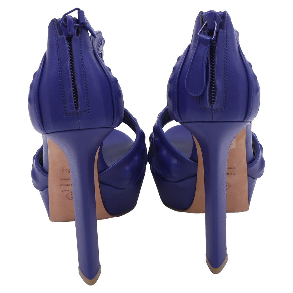 Alexander Mcqueen Embossed Strap Platform Sandals in Blue Leather