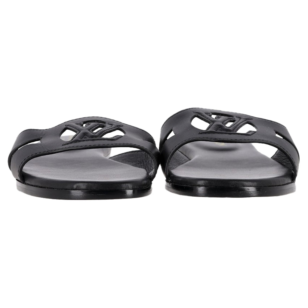 Women's Louis Vuitton LV Isola Slide Flat Sandals in Black Calf Leather