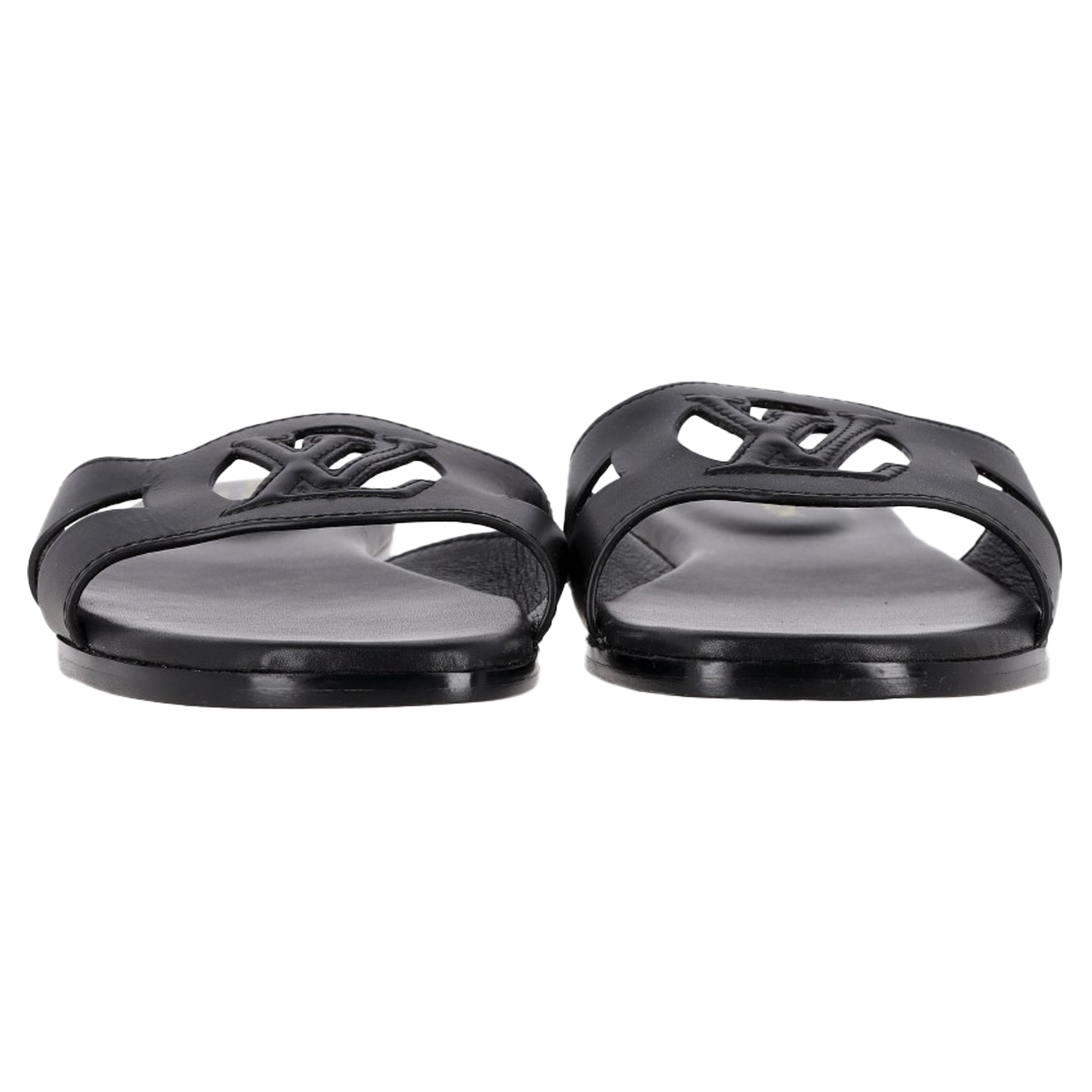 Women's Louis Vuitton LV Isola Slide Flat Sandals in Black Calf Leather