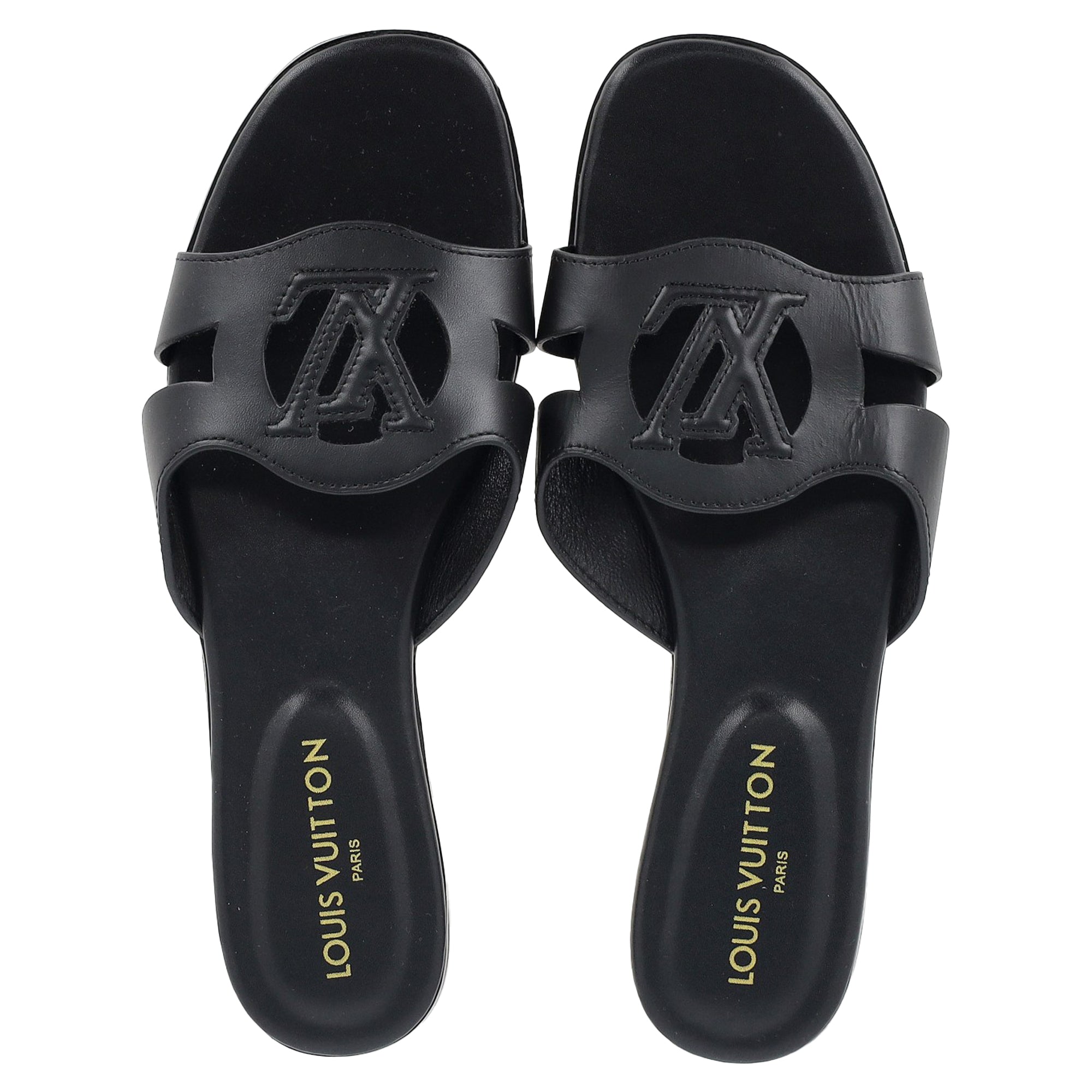 Women's Louis Vuitton LV Isola Slide Flat Sandals in Black Calf Leather