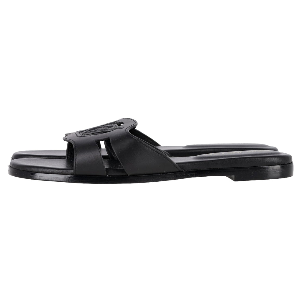 Women's Louis Vuitton LV Isola Slide Flat Sandals in Black Calf Leather
