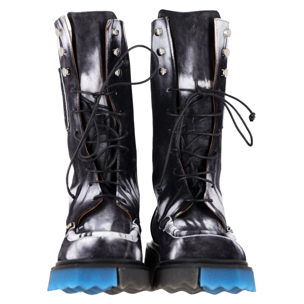 Women's Off-White Tie Dye Sponge Combat Boots in Black Suede