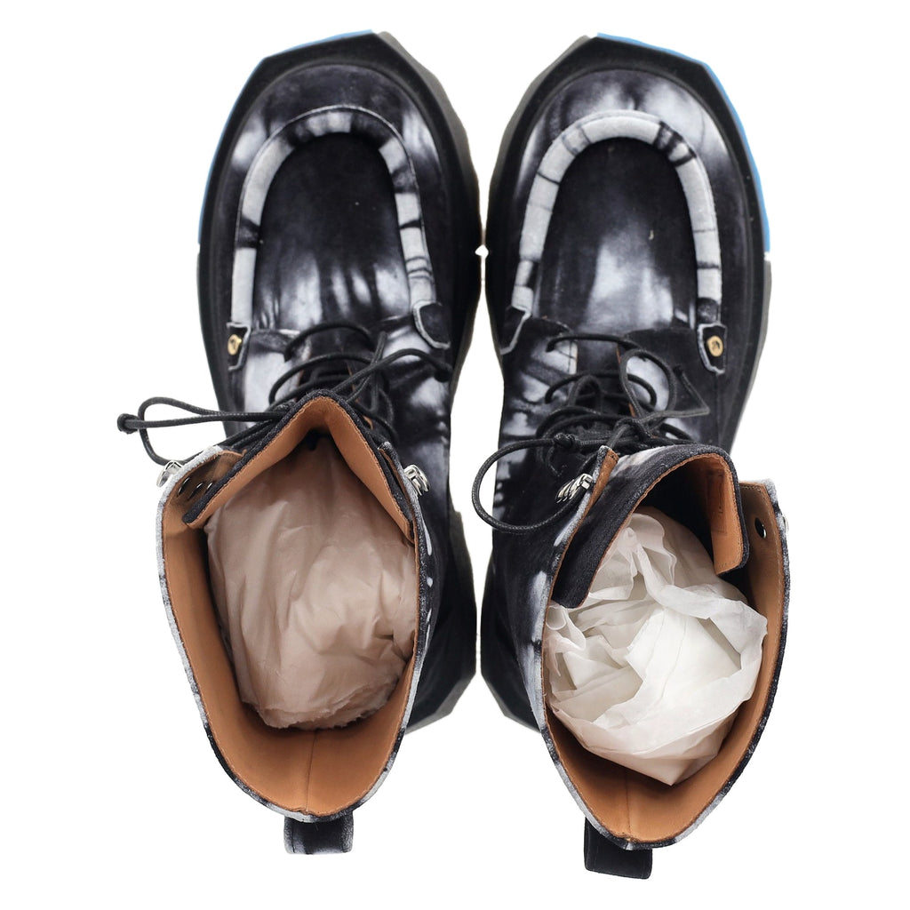 Women's Off-White Tie Dye Sponge Combat Boots in Black Suede