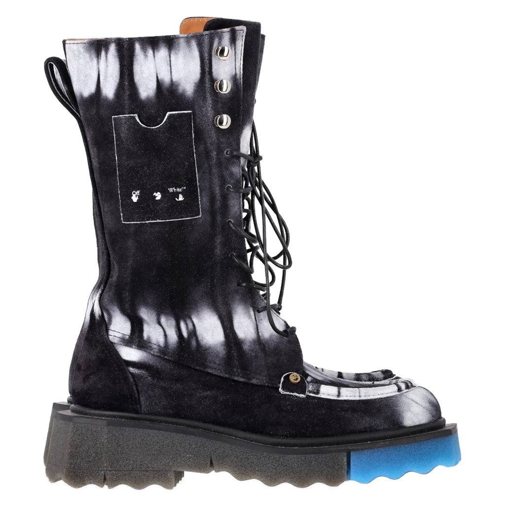 Women's Off-White Tie Dye Sponge Combat Boots in Black Suede