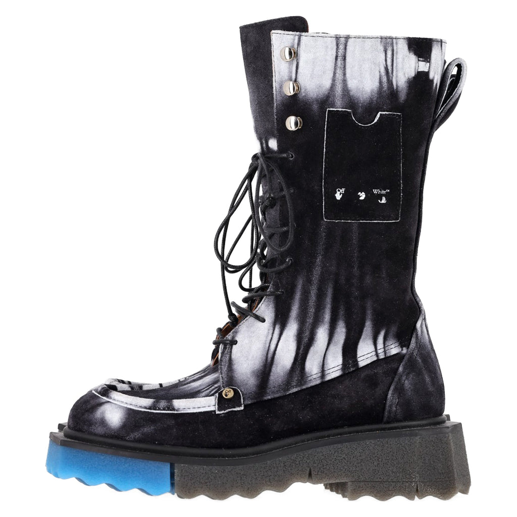 Women's Off-White Tie Dye Sponge Combat Boots in Black Suede