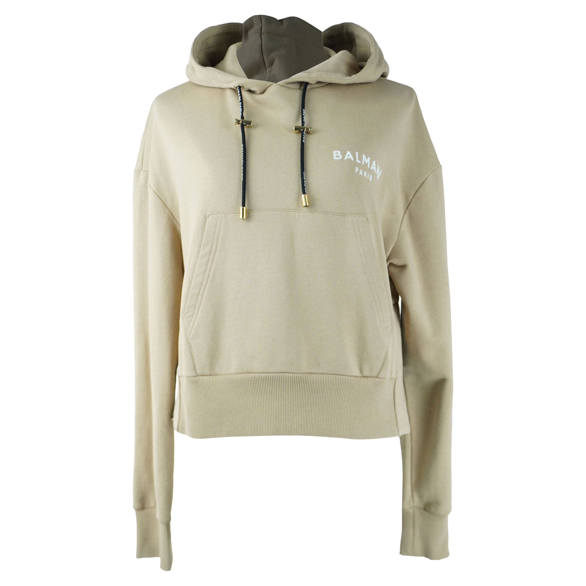 Balmain Beige Crop Hooded Sweatshirt