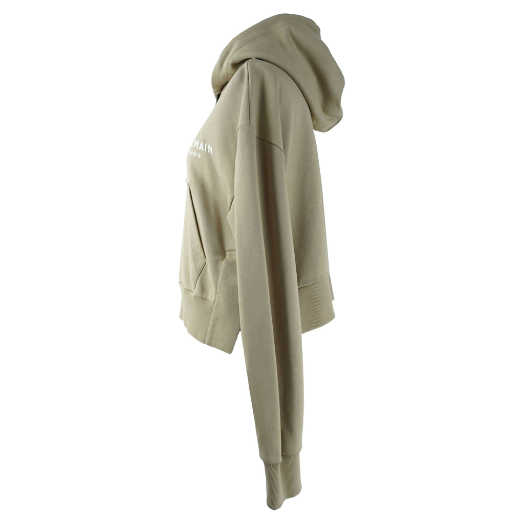 Balmain Beige Crop Hooded Sweatshirt
