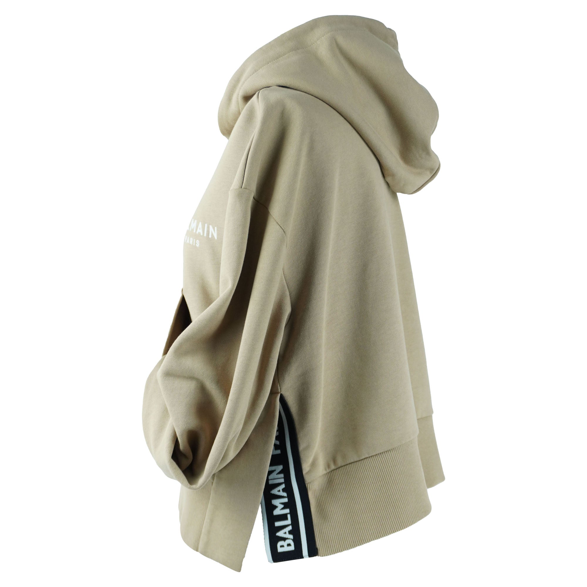 Balmain Beige Crop Hooded Sweatshirt