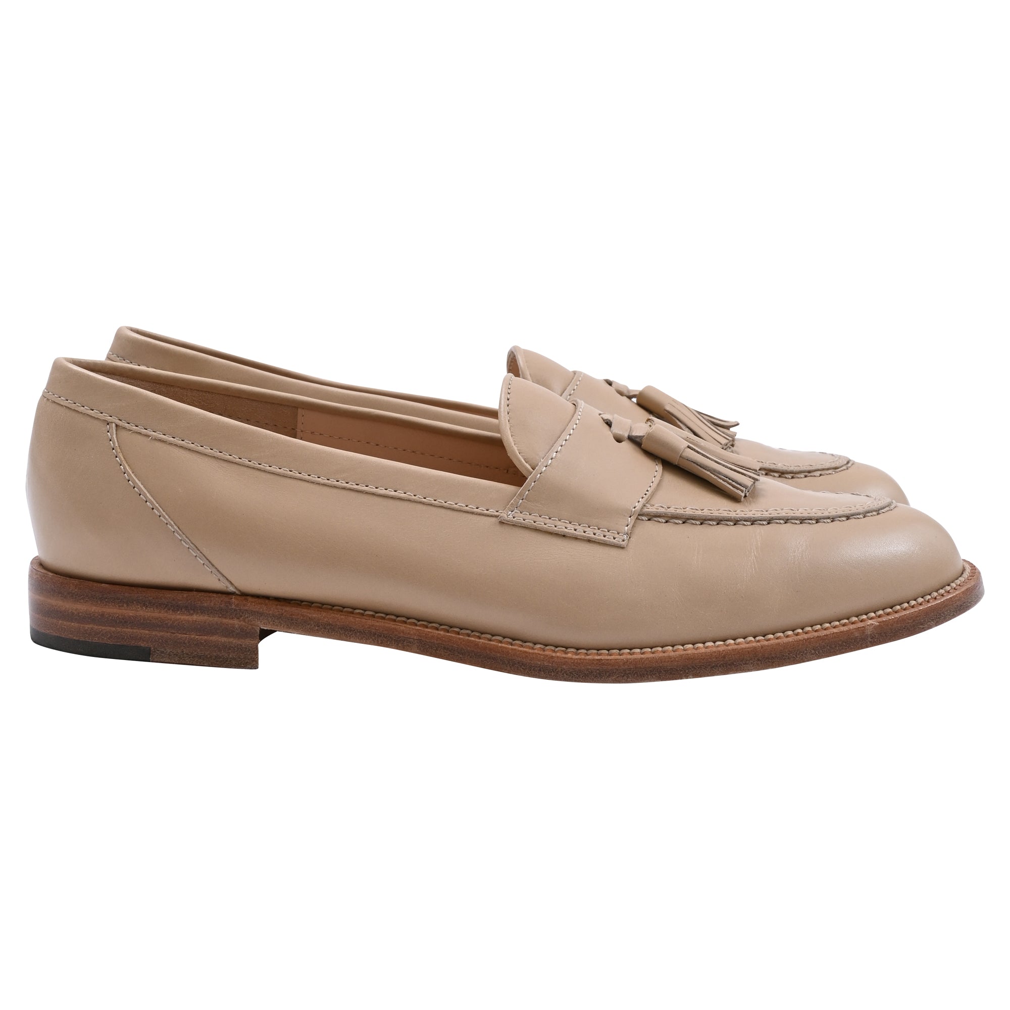 Manolo Blahnik Tassel Loafers in Beige Leather