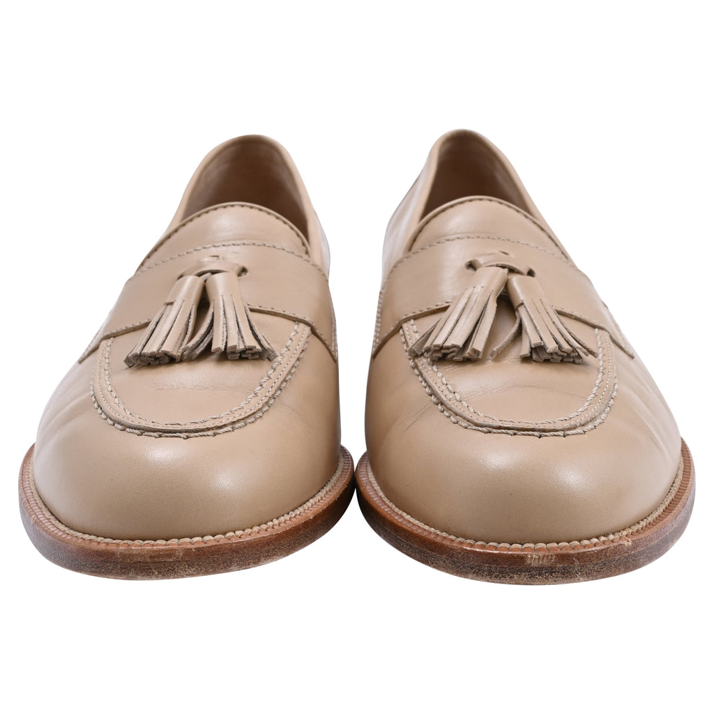 Manolo Blahnik Tassel Loafers in Beige Leather