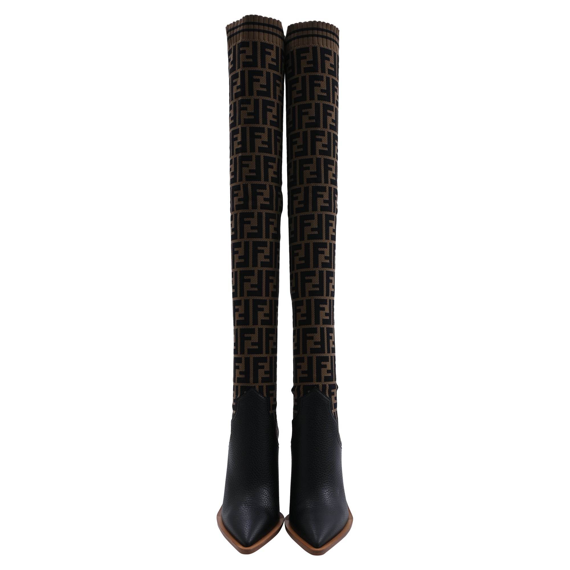 Fendi FF Zucca Knee Length Boots in Brown Leather