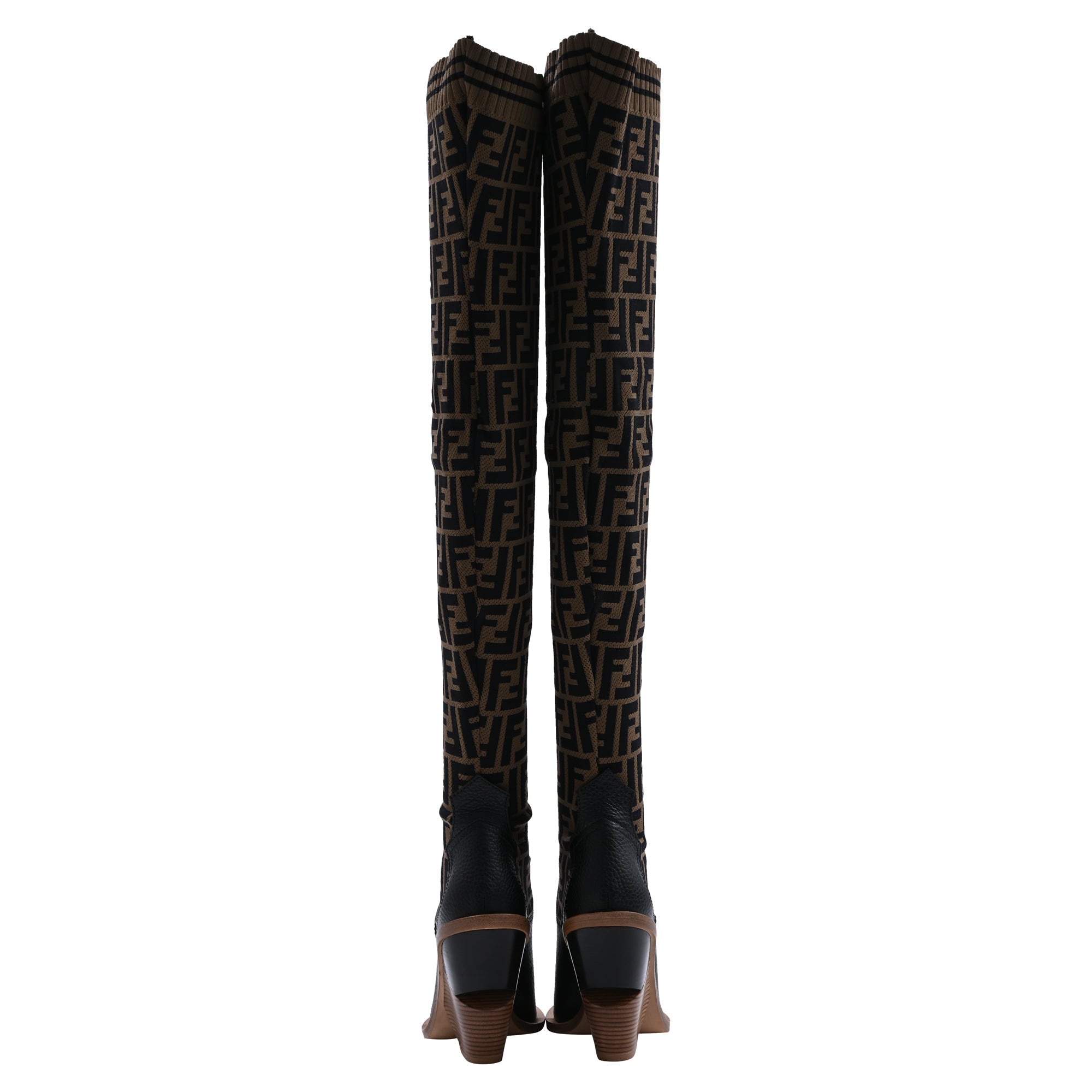 Fendi FF Zucca Knee Length Boots in Brown Leather