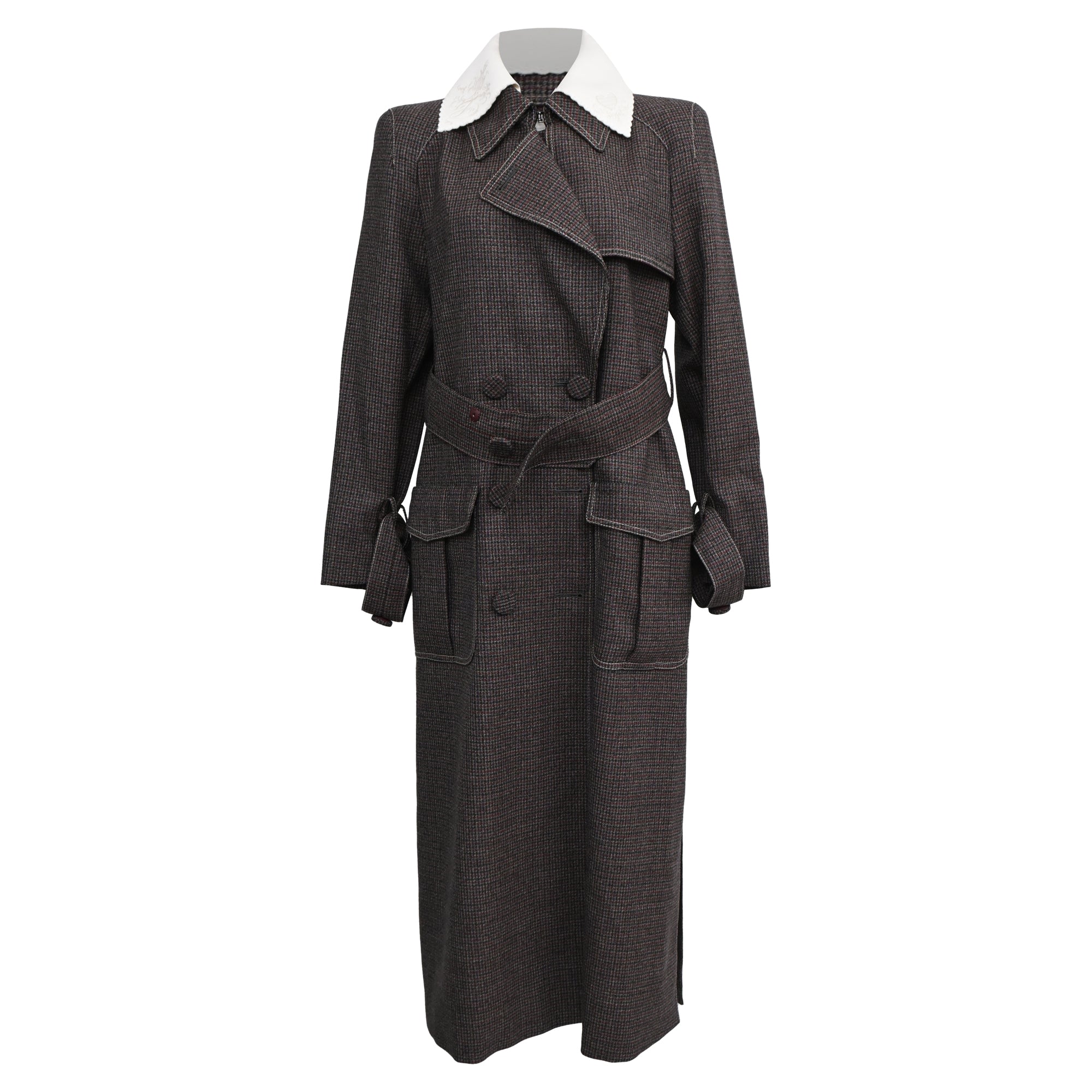 Fendi Gingham Double-Breasted Coat in Brown Wool