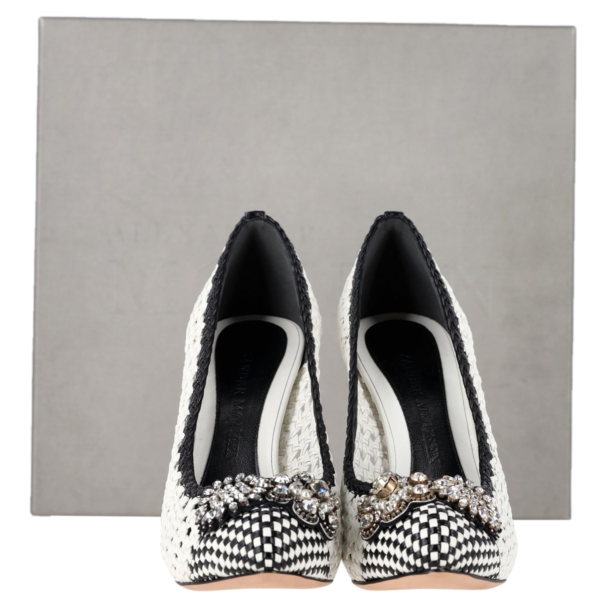 Alexander McQueen Woven Crystal Embellished Pumps in White Leather