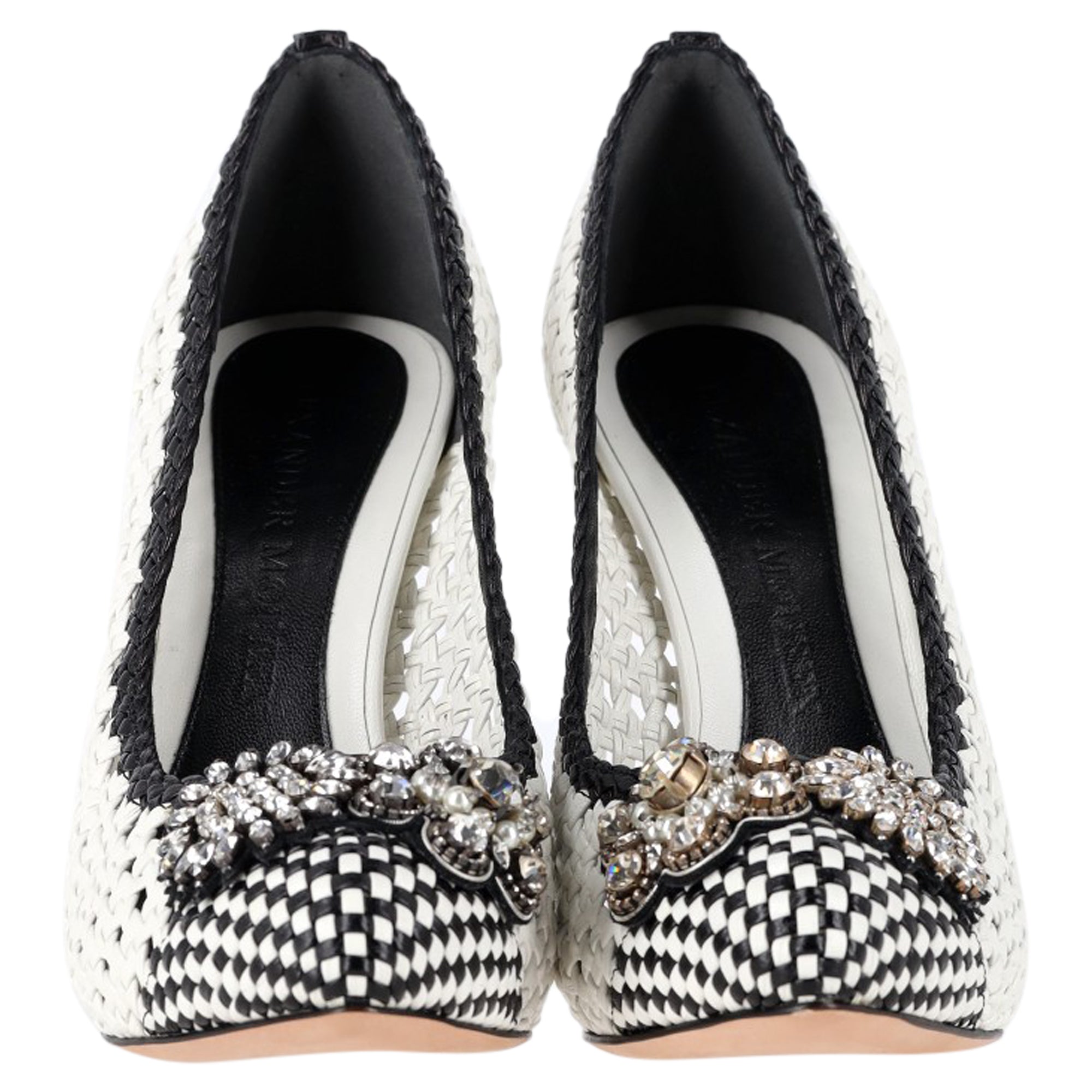 Alexander McQueen Woven Crystal Embellished Pumps in White Leather