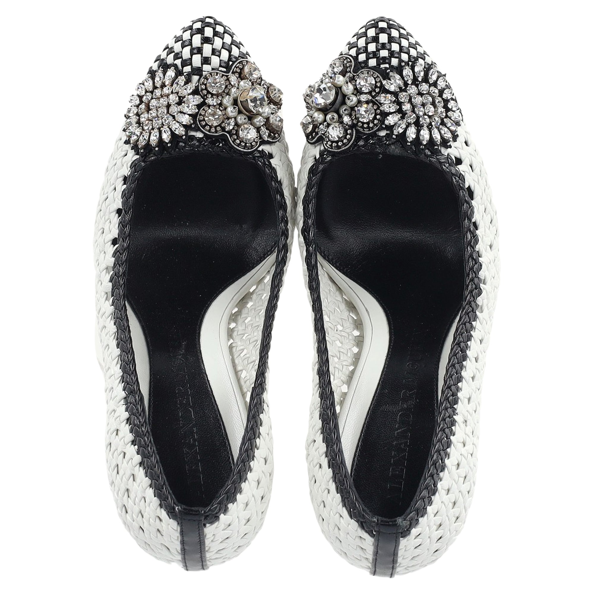 Alexander McQueen Woven Crystal Embellished Pumps in White Leather
