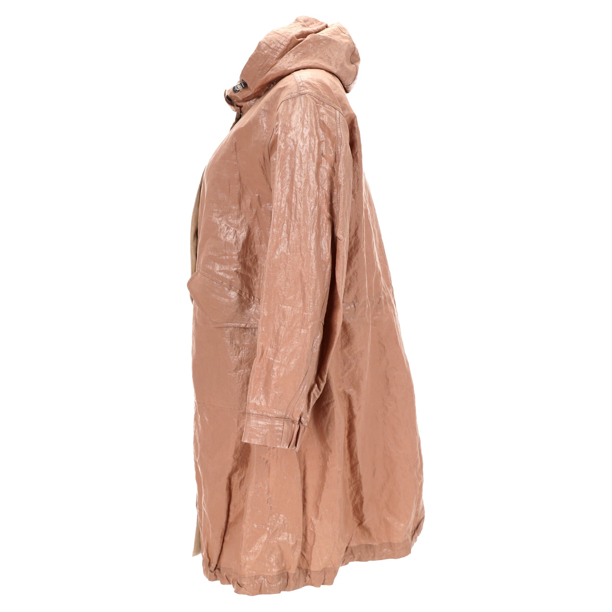Brunello Cucinelli Shiny Tricotine Hooded Rain Coat in Brown Cotton
