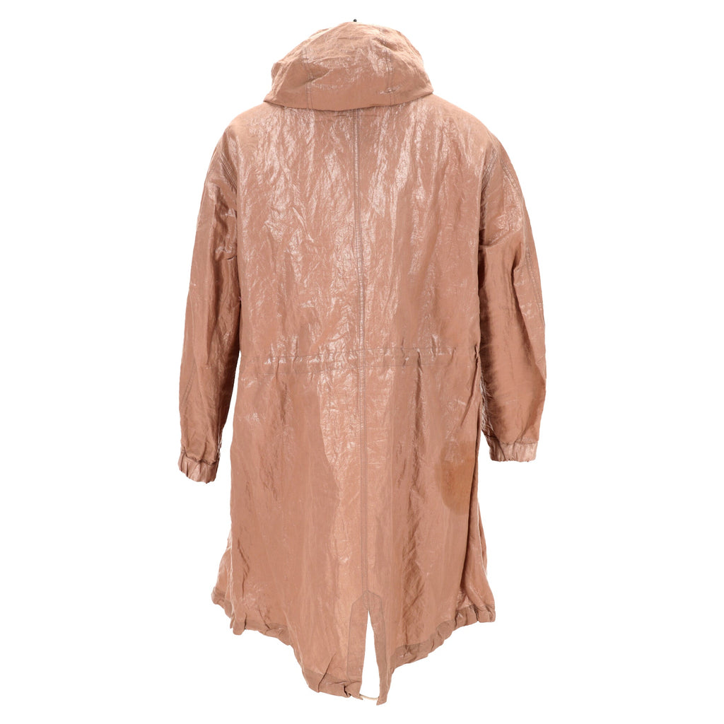 Brunello Cucinelli Shiny Tricotine Hooded Rain Coat in Brown Cotton