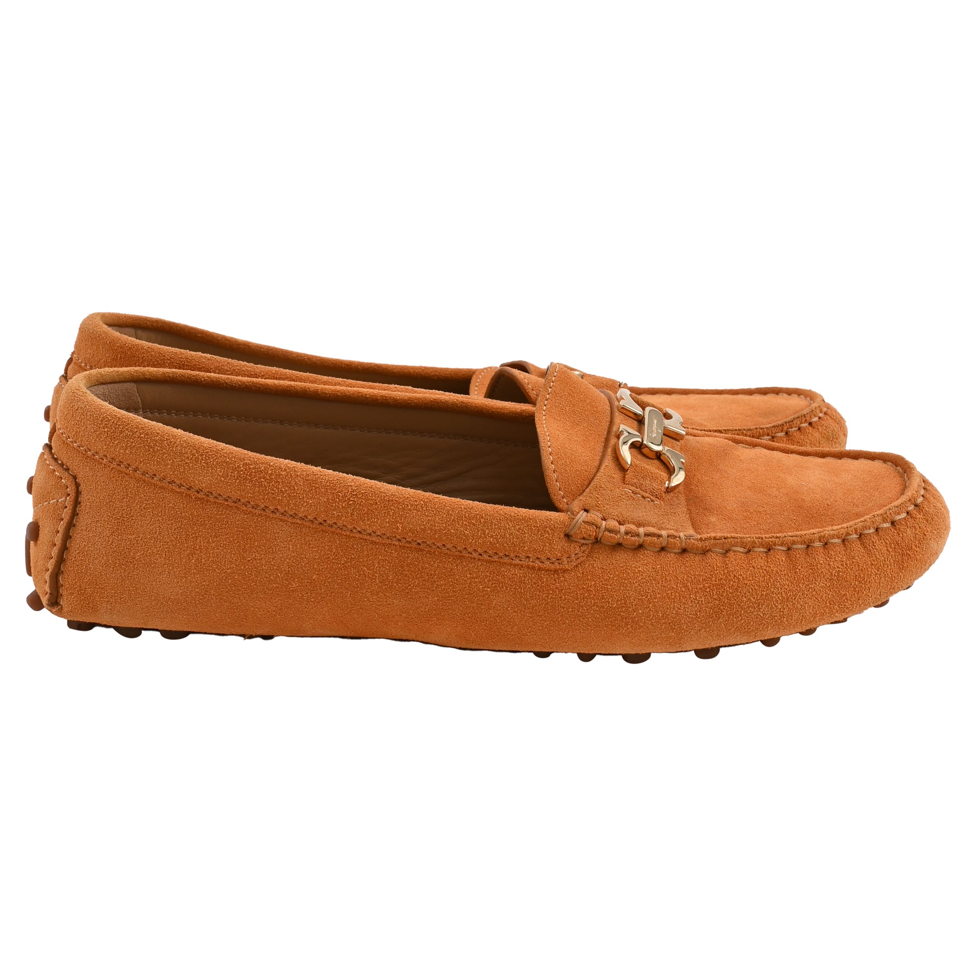 Salvatore Ferragamo Gancini-Plaque Loafers in Brown Suede